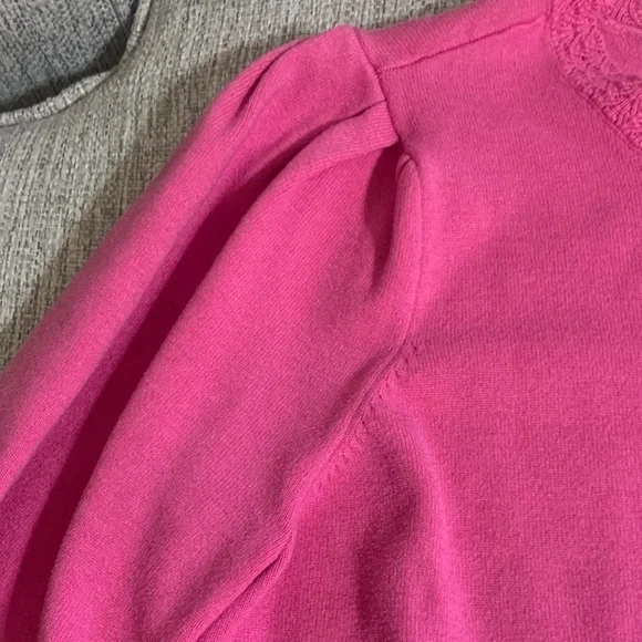 Crown & Ivy Hot Pink Puff Sleeve Sweater Plus 2X – Preppy Feminine Winter Knit - Picture 7 of 16